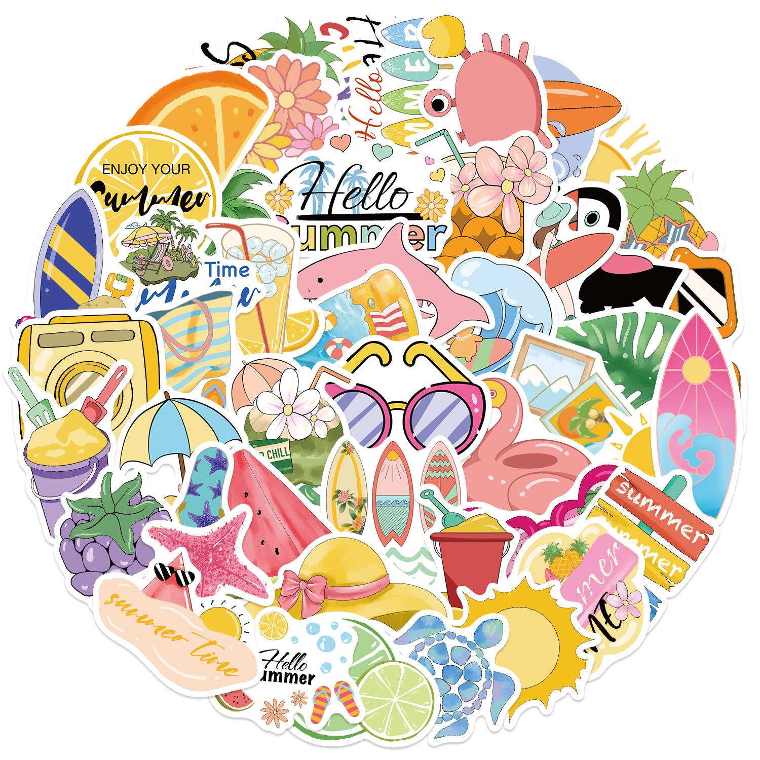 50 Cartoon Summer Chill Vibes Graffiti Stickers, Suitable for Laptops, Bumpers, Skateboards, Water Bottles, Computers, Phone Cases, School Decorations, Etc. Decorative Stickers Are Scratch Resistant and Suitable for Various Scenarios