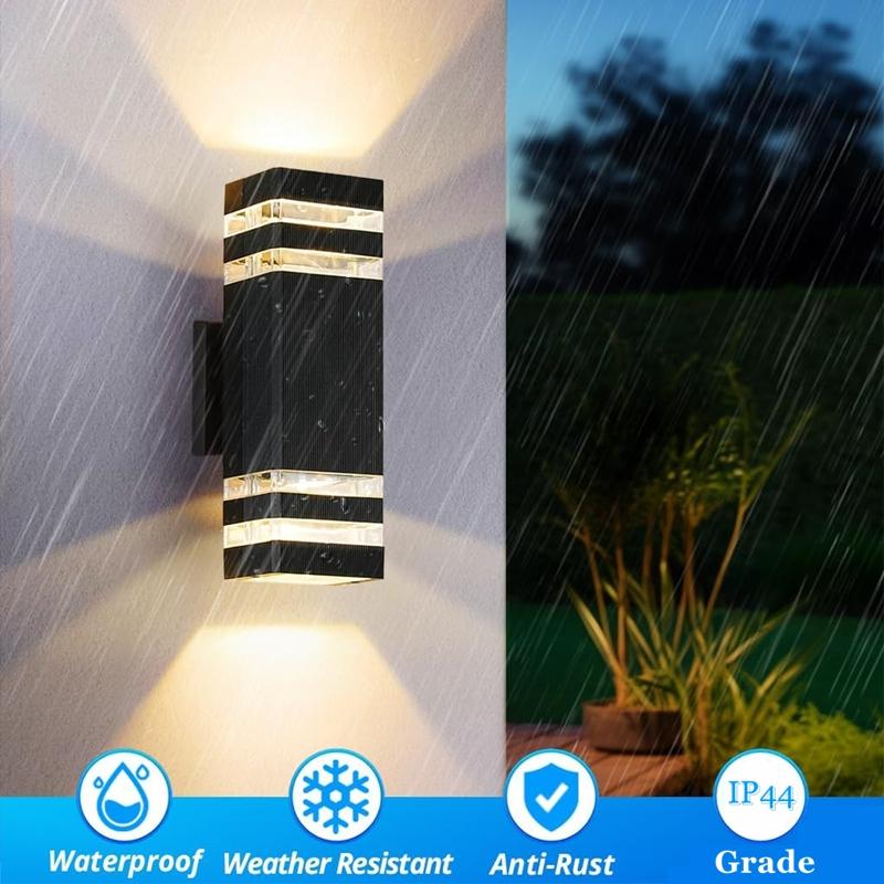 Outdoor Double-Head Wall Light with Plastic Shell, Up and Down Lighting, E27 Outdoor Waterproof Wall-Mounted Garden Lamp, Yard Lighting