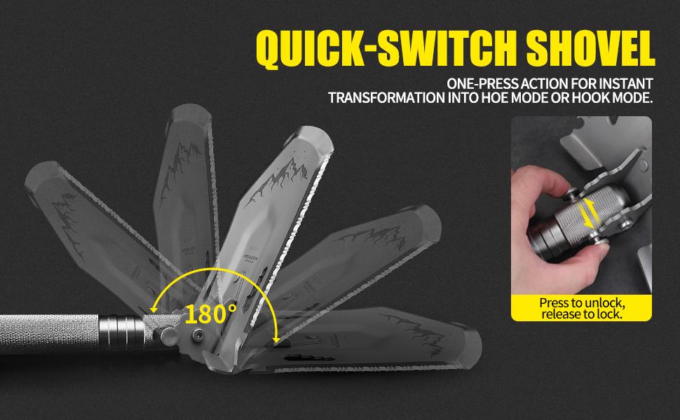 Wetactics MT-20 14-in-1 Folding Shovel – Outdoor Camping, Car, Off-Road, Home & Garden Tool with Adjustable Head, Knife, Fire Starter, Whistle, Glass Breaker, Bottle Opener & Nylon Pouch