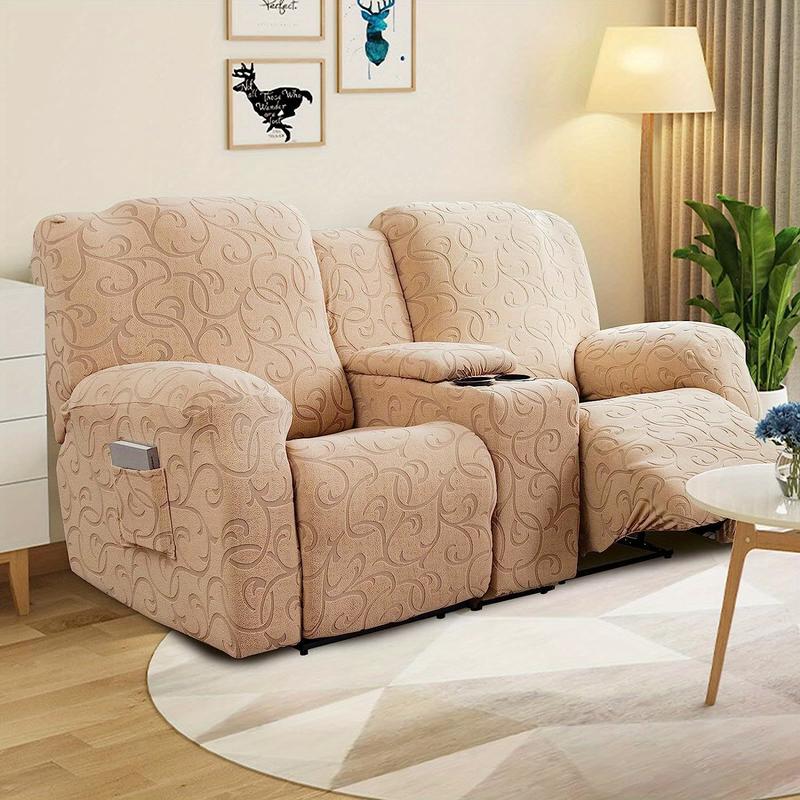 Recliner Loveseat Cover with Center Console, 2 Seater Jacquard Recliner Slipcover with Pockets, Washable Removable Cushions Protector #TikTokShopHolidayHaul
