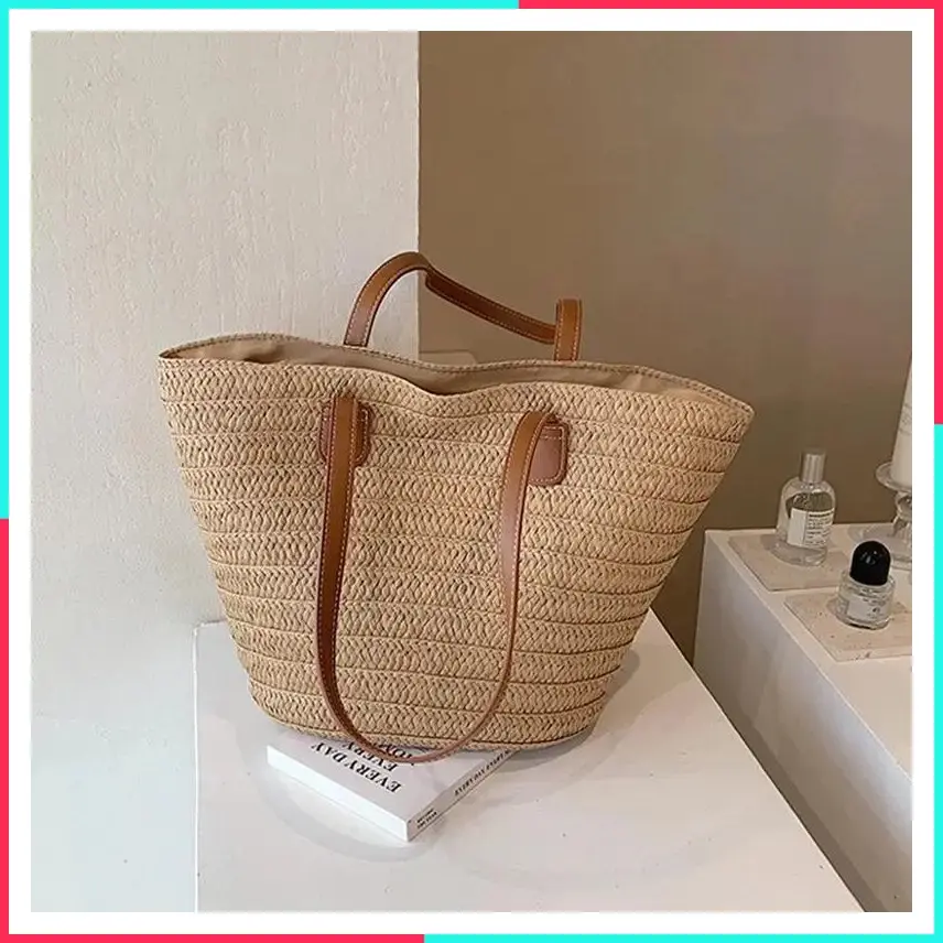 Woven Tote Bag for Women, Large Soft Leather Shoulder Bag with Matching Purse for Work, Beach & Travel