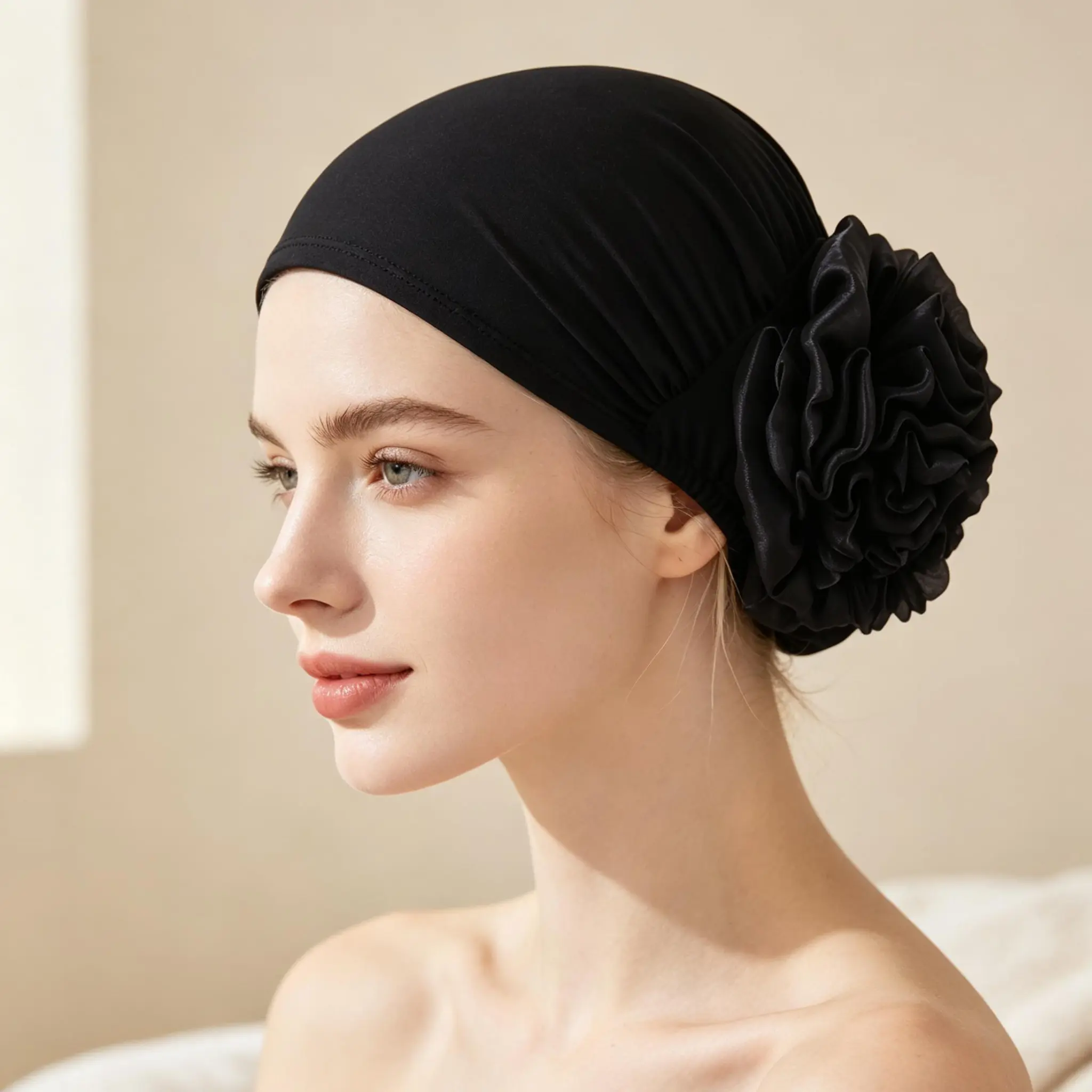 Muslim 2PCS Stretch Knit Inner Hijab Turban - Floral Chiffon Back Under Scarf Cap, Sleep Bonnet, Chemo Hair Cover, Non-Slip, Exquisite Workmanship, Lightweight, Durable Reusable, Postpartum Hair Protection Fashion Accessory, Casual, Daily Fashion Turban