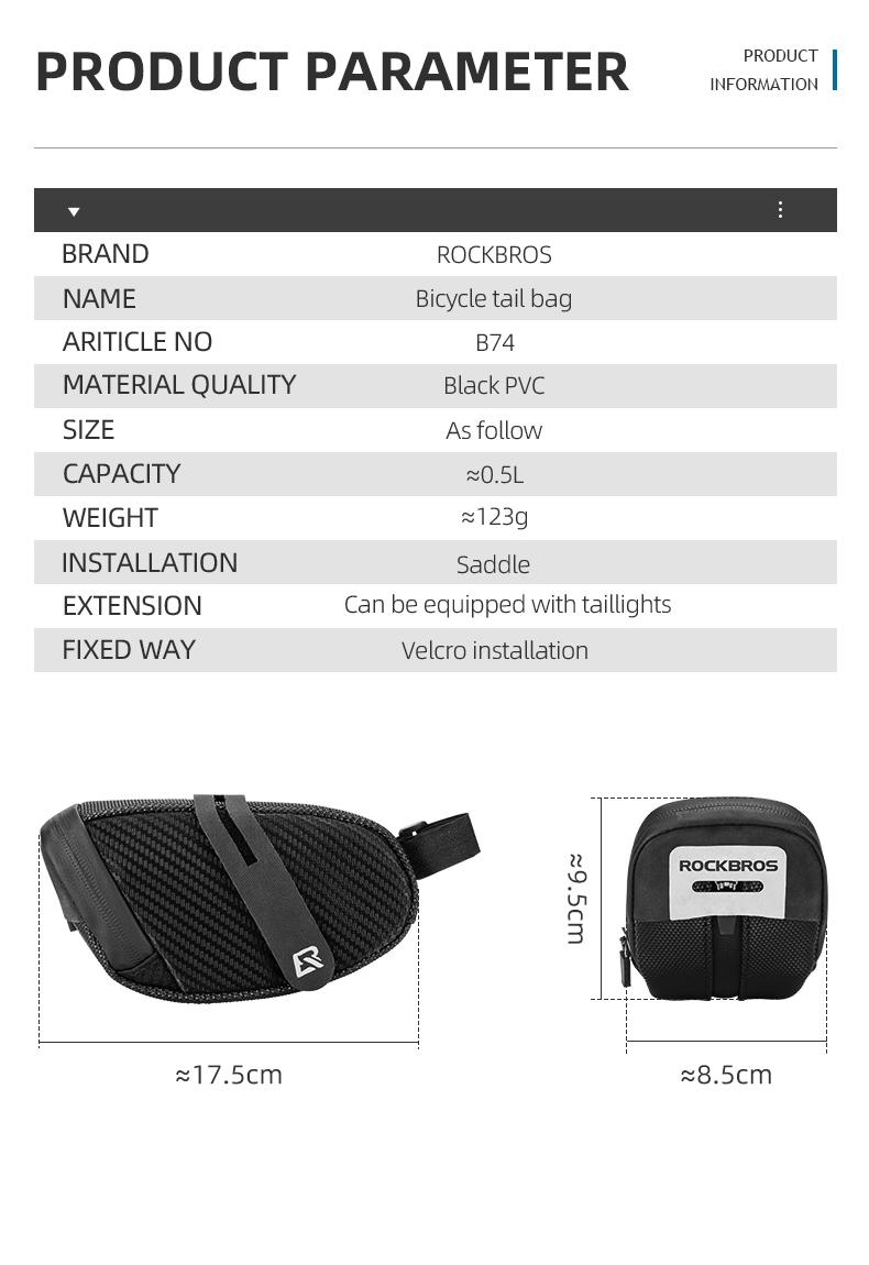 ROCKBROS Bike Saddle Bag, Bike Bag Under Seat, Strap-on Cycling Wedge Pack, Bike Seat Storage Bag for Mountain Road Bikes, 0.75L ROCKBROS Bike Saddle Bag, Bike Bag Under Seat, Strap-on Cycling Wedge Pack, Bike Seat Storage Bag for Mountain Road Bikes, 0.75L