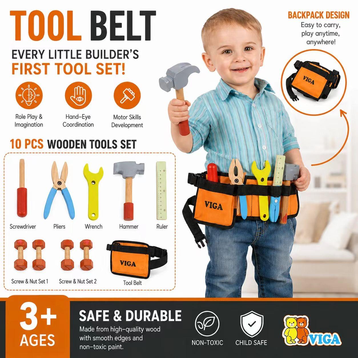 7-Piece Toddler Tool Kit with Backpack, Educational Building Toys, Hand-Eye Coordination, Motor Skills Development, School Tools