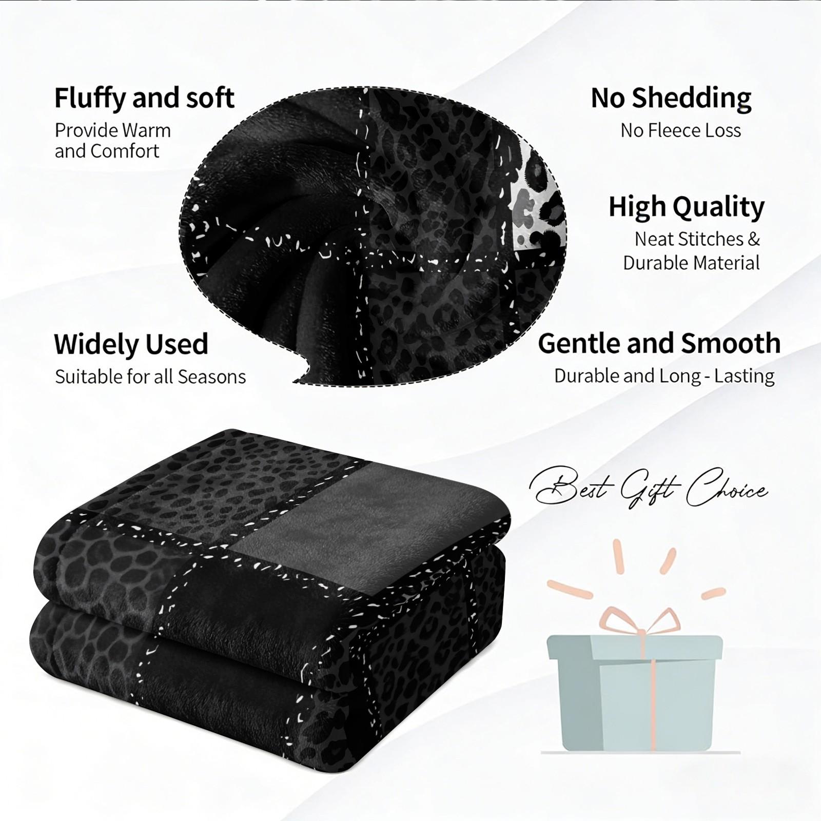 Dark Y2K Leopard Spliced Print Flannel Throw Blanket, Lightweight, Soft And Breathable, Cozy Throw Blankets. Black-Gray Cheetah Print Works For Sofas, Dorms, Travel And Camping. Delivers Cool Personal Charm, Trendy All-Season Blanket