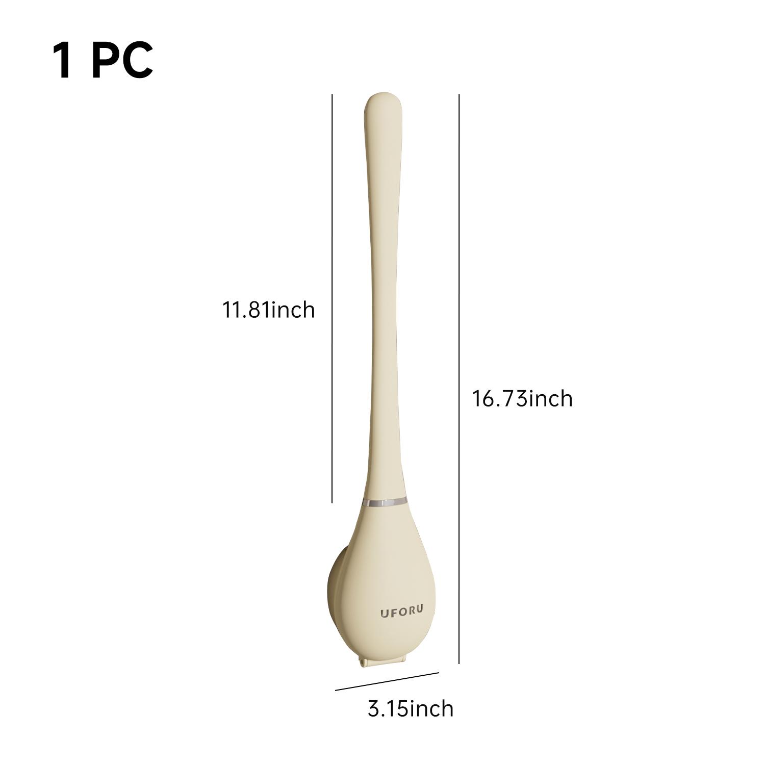 UFORU Wall Mounted Silicone Toilet Brush & Holder Set - Long Handle Flat Tip for Easy Corner Cleaning - Space Saving Bathroom Accessory - Restroom