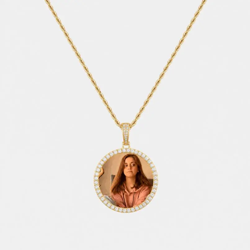IH Iced Out Custom Photo Round Medallion Pendant Necklace 18K Gold Plated Natural Sri Lanka Zircon Hip Hop Jewelry for Men Women
