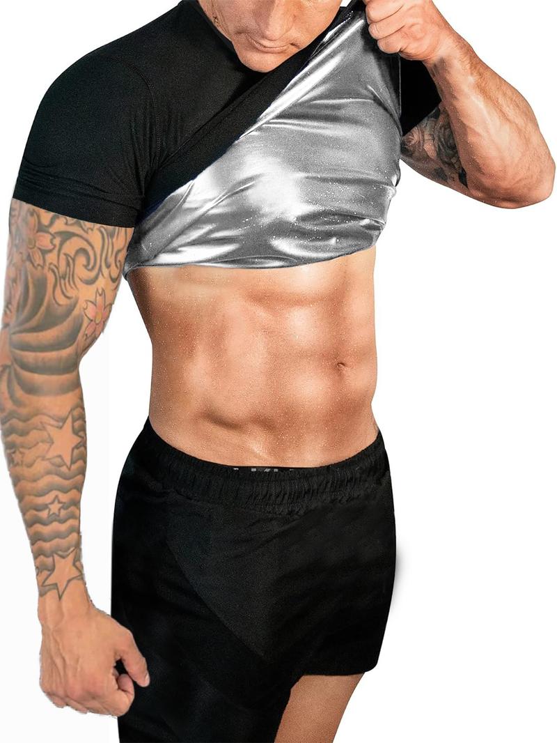 Men's Solid Sauna Tee, Casual Comfy Breathable Sauna Top for Workout Sports, Men's Sportswear for All Seasons, Gym Workout Clothes