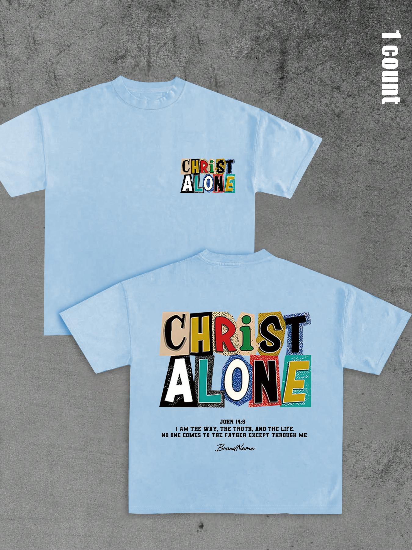 Unisex's Colorful Letter Print Round Neck Graphic Tee, Regular Fit Casual Everyday Wear Short Sleeve T-shirt for Summer, Men's Top for Daily Wear, Tropical