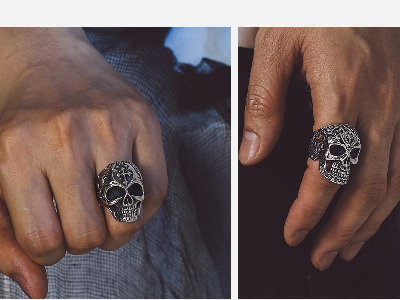 FaithHeart Masculine Skull Ring Stainless Steel Skull Skeleton Band Biker Ring for Men Springtok