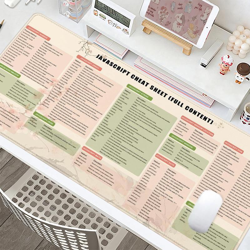 1pc Extra Large JavaScript Cheat Sheet Mouse Pad Practical Office Desk Pad, Computer Keyboard Mousepad with Non - Slip Rubber Base Durable Stitched Edge Perfect Gift for Home and Office Desk Accessories, Desk Gadgets