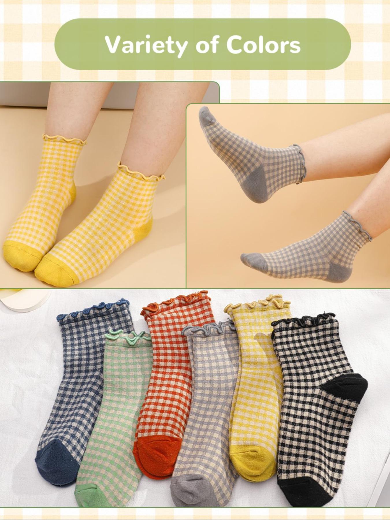 Women's Gingham Pattern Fitted Socks, Casual Crew Socks, Plaid, Casual Everyday Wear, All-Season Comfortable Design, Perfect for Women & Girls, Womenswear