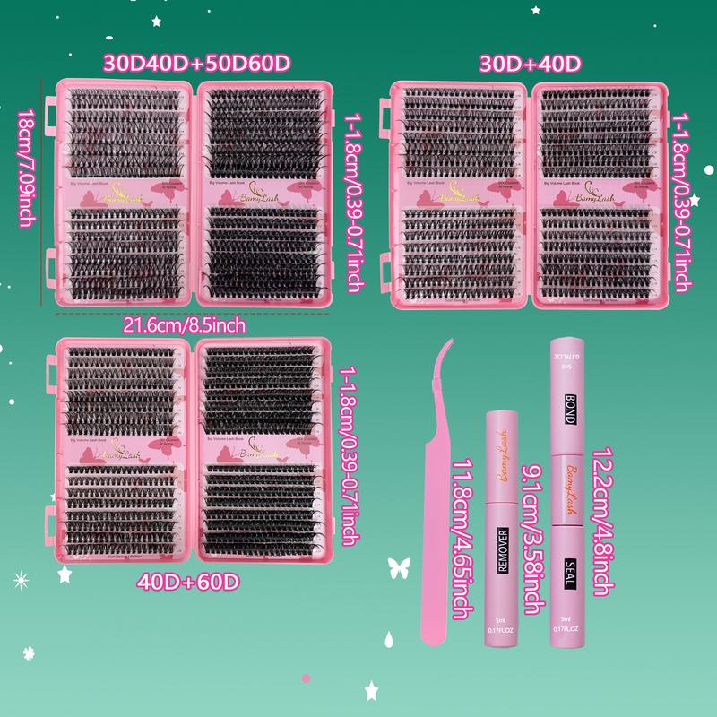 1920-Piece Lash Clusters Kit, 10–18 mm D Curl, 30D/40D/50D/60D, 4 Styles Natural Volume Individual Eyelashes Set with Lash Bond & Seal, Remover & Tweezers, Easy DIY at Home, Ideal for Daily Makeup & Beginners