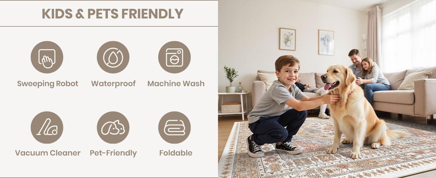 Art&Tuft Area Rugs for Living Room  Non-Slip Backing Washable Rugs  Vintage Large Area Rug  Stain Resistant Home Decor Rug  Foldable Indoor Area Rugs