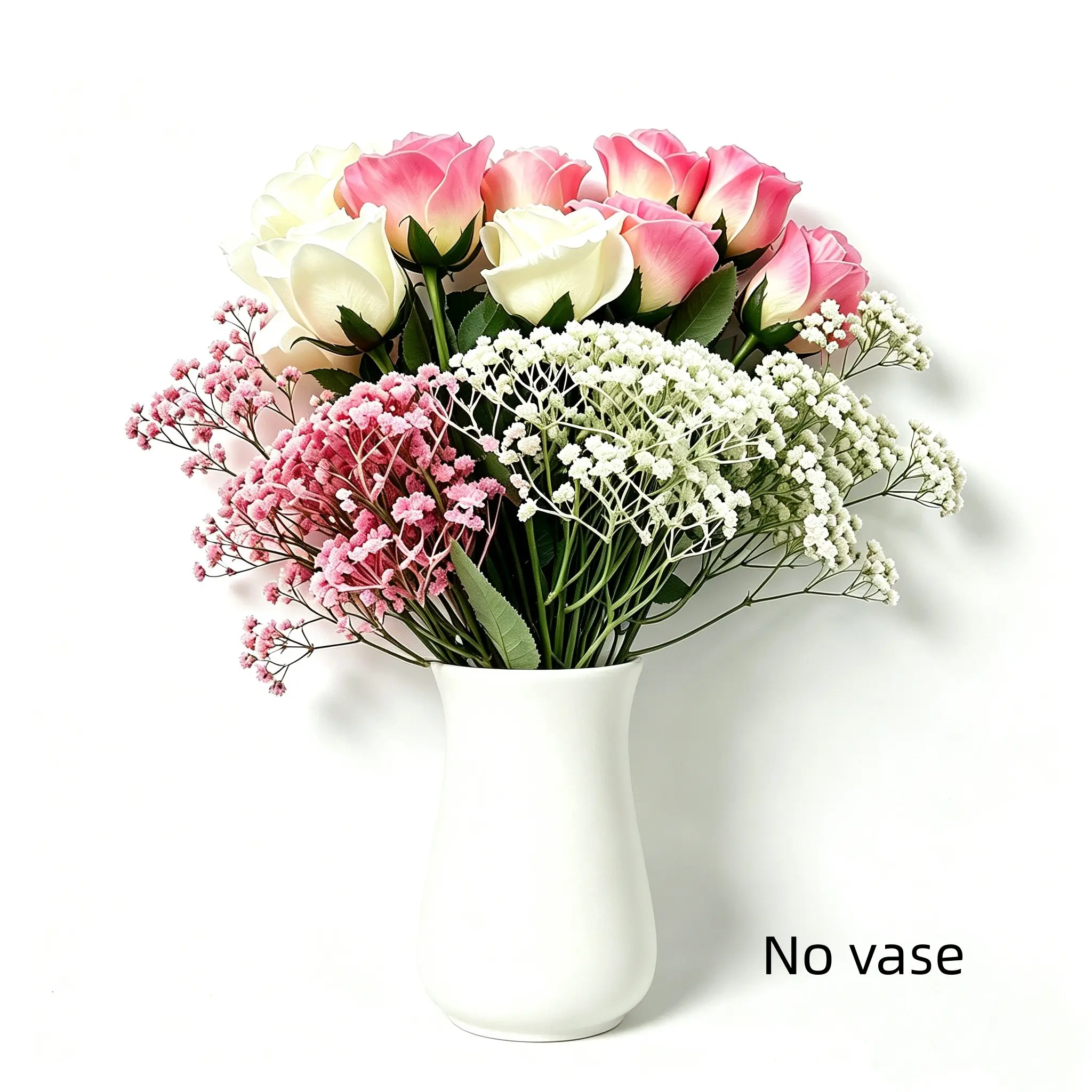 30Pcs Artificial Flower Bouquet, Mixed Flowers, 5 Pink Roses +5 White Roses +10 Pink Gypsophila +10 White Gypsophila, Weather Resistant Plastic Flowers, DIY Floral Arrangement, Bridal Hand Bouquet, Valentine Party Event Home Art Decor, No Vase Required