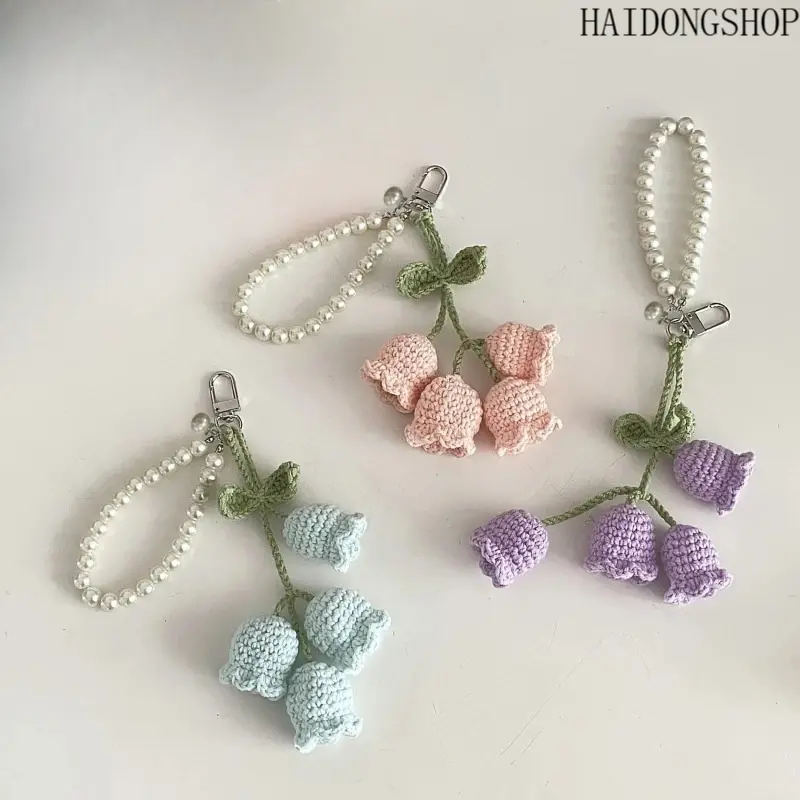 Handmade Crochet Lily of The Valley Flower String Keychain, Boho Style Hanging Pendant, Versatile Accessory for Keys & Home Room Decor, Ideal Birthday  & Party Favor cute cat design keychain perfect daily use  alloy elegant fashion cherry fashionable bag