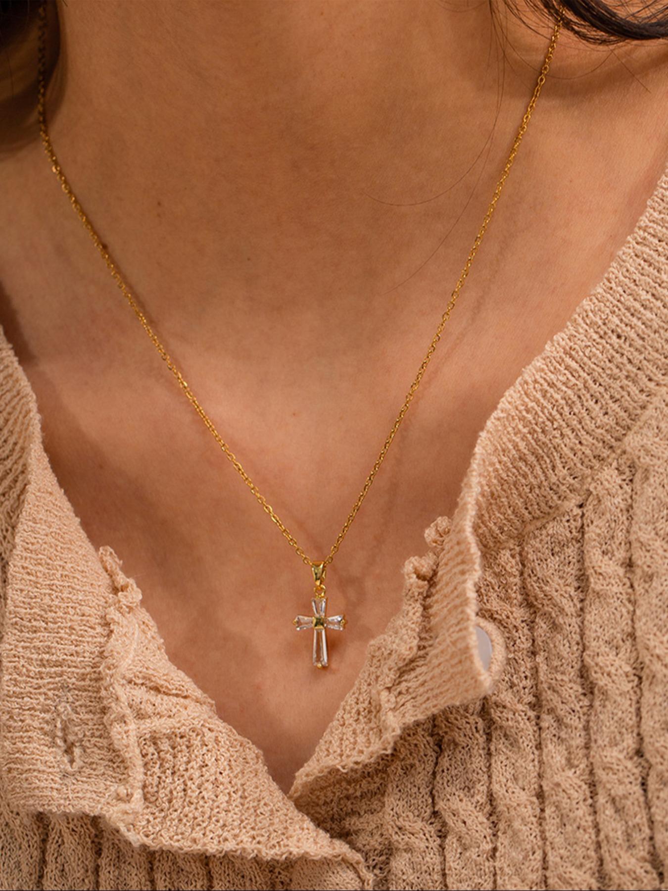 Rhinestone Cross Pendant Necklace for Women, Coptic Cross Necklace, Fashion All-match Accessory