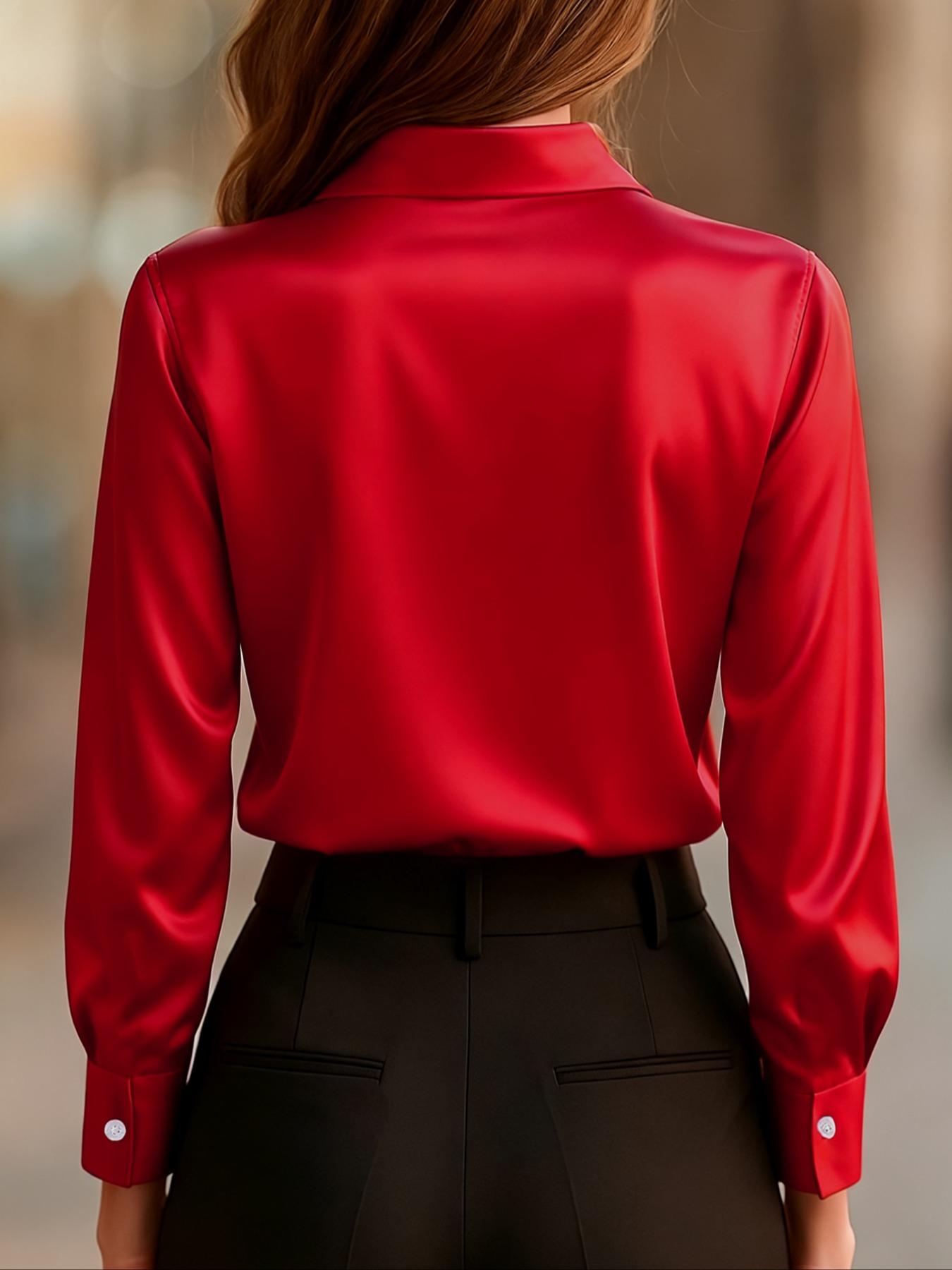 Fashionable women's casual and versatile satin long-sleeved fitted shirt for commuting