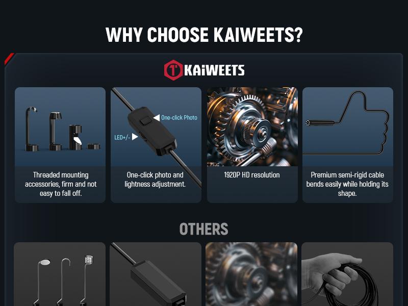KAIWEETS Endoscope Borescope Camera with 8 Adjustable LED Lights, Car Inspection Camera, IP67 waterproof Multifunctional Inspection Tool for Car Repair, Home Appliance Inspection, Pipeline Maintenance KAIWEETS Endoscope Borescope Camera with 8 Adjustable LED Lights, Car Inspection Camera, IP67 waterproof Multifunctional Inspection Tool for Car Repair, Home Appliance Inspection, Pipeline Maintenance