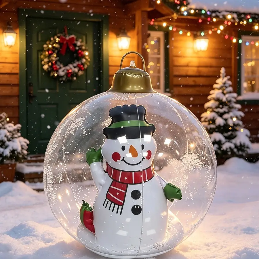 24-Inch Christmas Inflatable Decoration, Transparent PVC Snowman, Festive Outdoor Party Decor, Fun Holiday Ornament
