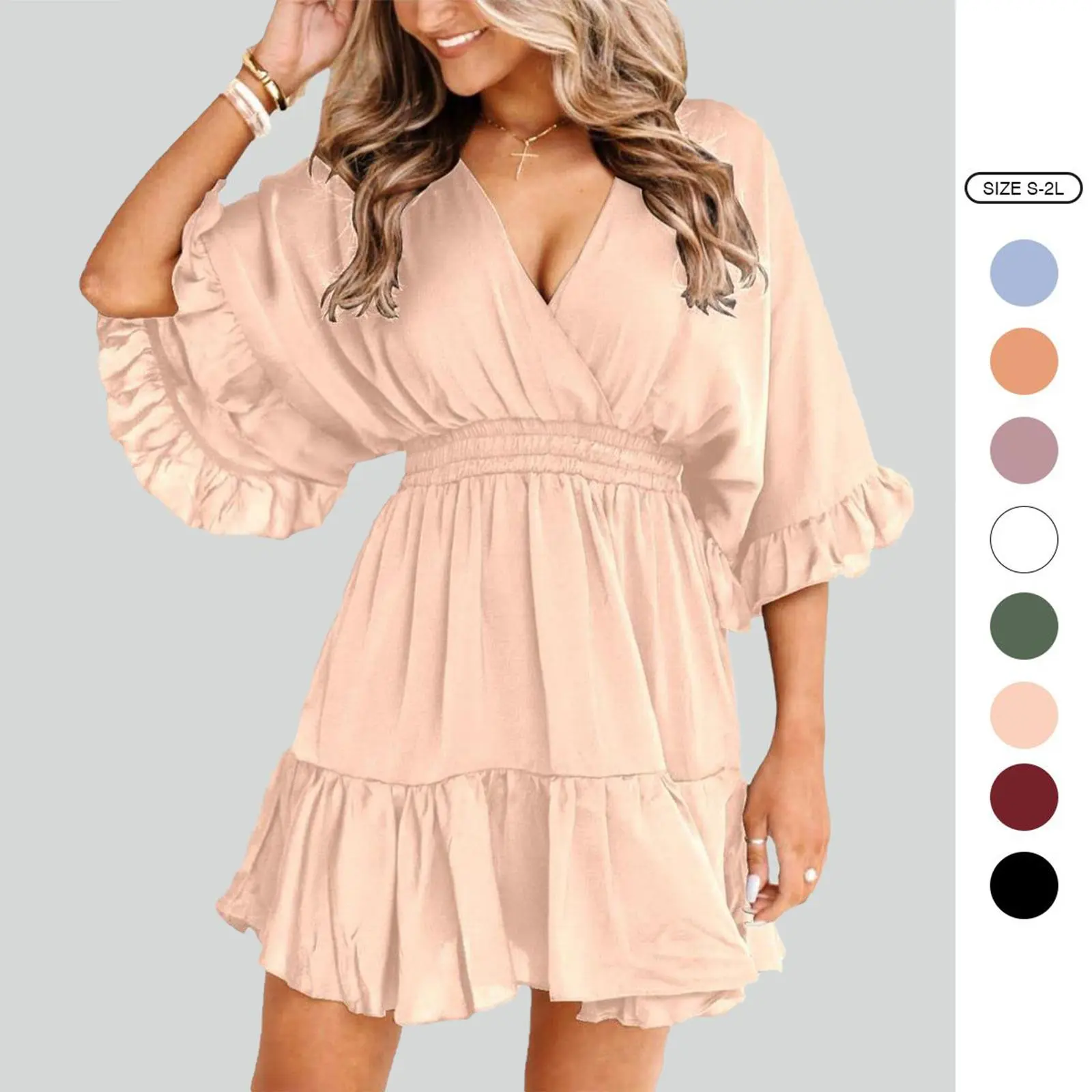 Imily Bela Womens V Neck Casual Dresses Summer Duster Cardigans Short Sleeve Draped Oversized Mini Short Dress