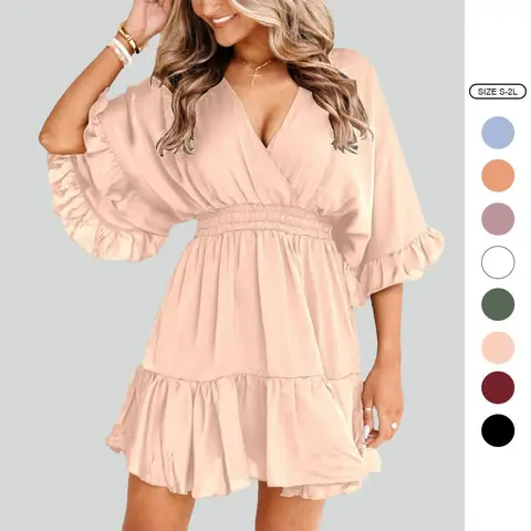 Imily Bela Womens V Neck Casual Dresses Summer Duster Cardigans Short Sleeve Draped Oversized Mini Short Dress