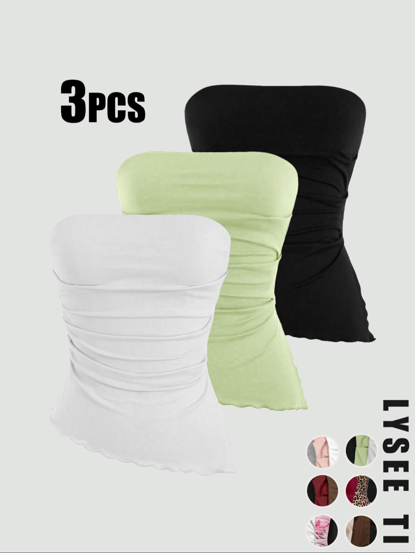 2026 Valentine's Day Women's 3-Piece Autumn/Winter Tube Top Set, Casual Fashion Sports Multicolor High-Elastic Tops with Lettuce Trim