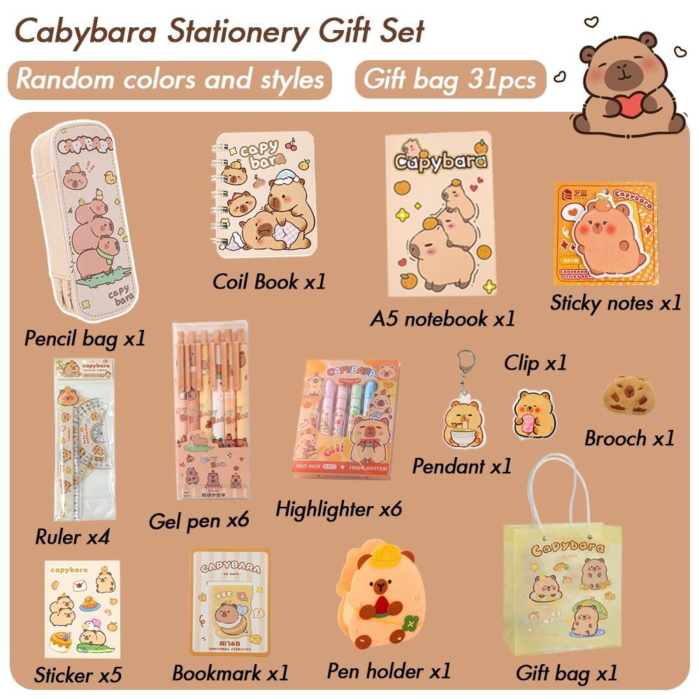 Capybara Themed Stationery Gift Set (gift Bag/handbag) Includes Notebook, Soft Grip Pen, Pencil Case and Accessories - Perfect for Studying, Graduating, Diary and Birthday Gifts, Party Gifts, Student Essentials
