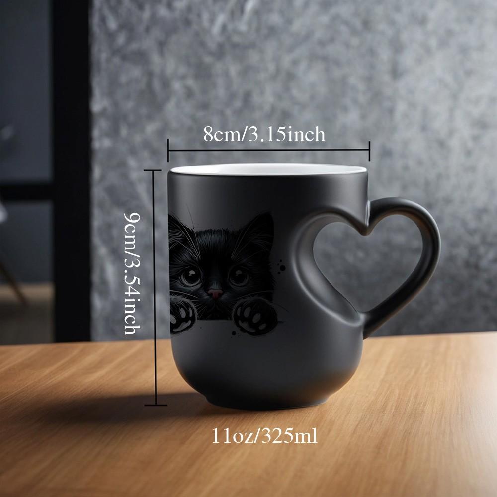 1pc Magic Color-Changing Mug - Thermosensitive Ceramic Cup Changes Color When Hot Drinks Are Added (-Activated), With Cute Black Cat Design, Double-sided print, Hand Wash Only, Reusable Gift for, Tea, Cocoa, Funny Coffee Mug, 11oz 325ml