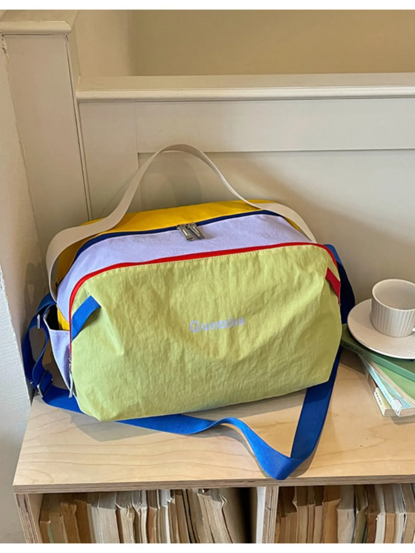 Cute Dopamine Color Block Travel Duffle Bag, Large Capacity Weekend Overnight Bag, Handheld Crossbody Gym Yoga Dance Bag, Women's Lightweight Luggage