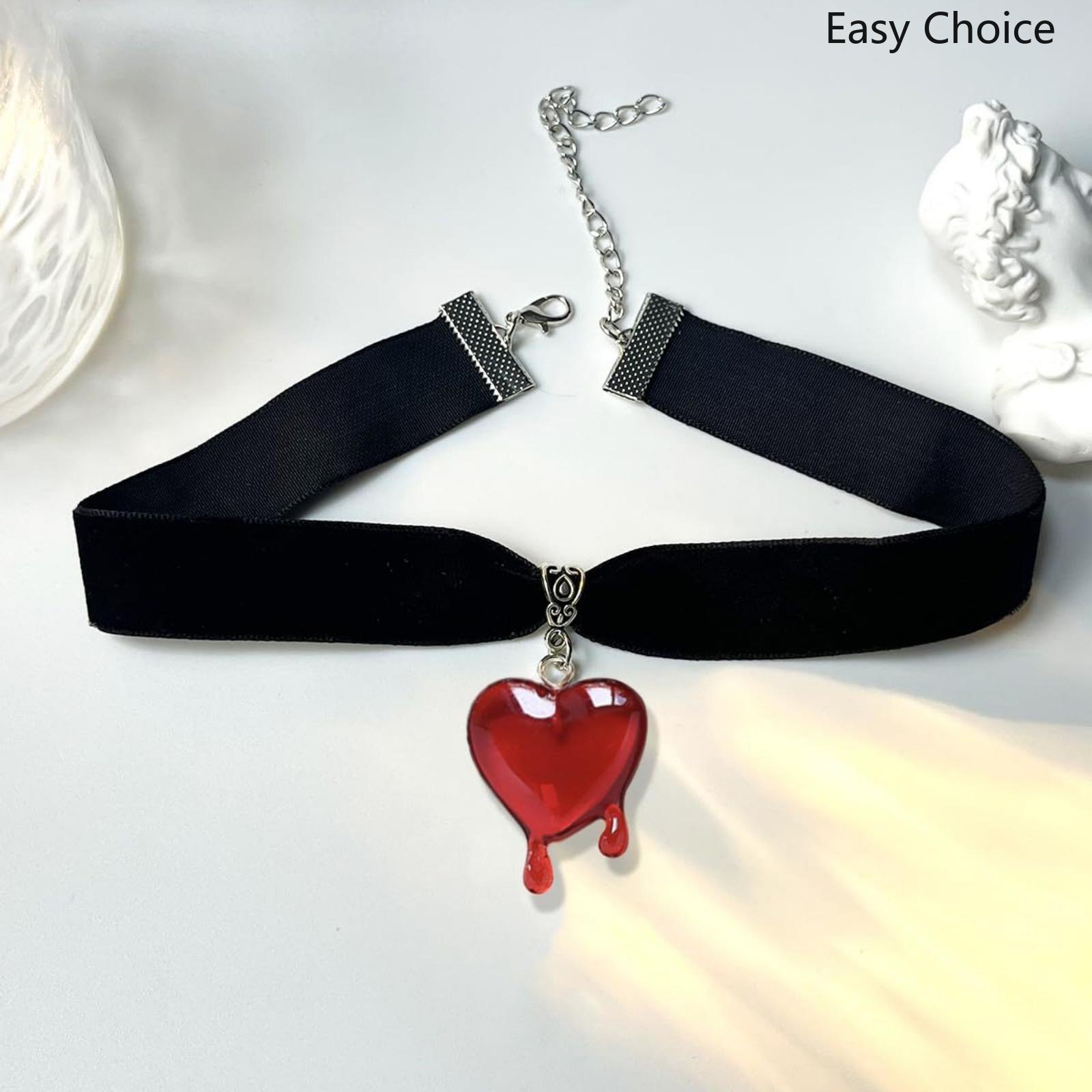 Gothic Blood‑Drip Heart Velvet Choker Necklace, Dark‑Aesthetic Couple Statement Jewelry, Adjustable Velvet Collar Accessory for Gothic Themed Party Daily Outfit Styling
