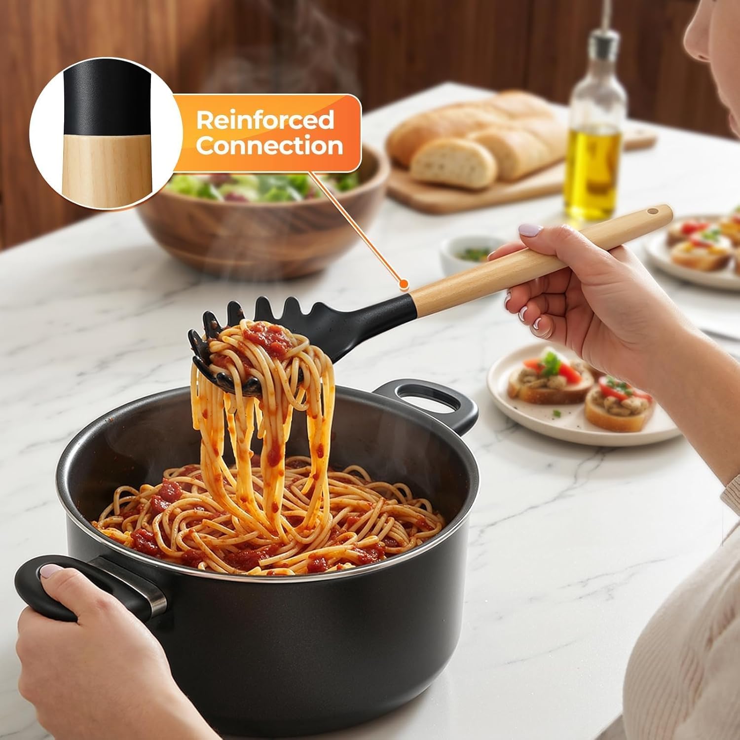 Kitchen Utensils Set - 33 count, Heat-Resistant  Cooking Utensils Set with Wooden Handle,  Kitchen Gadgets Spatula Sets with Holder for Nonstick Cookware (Black)