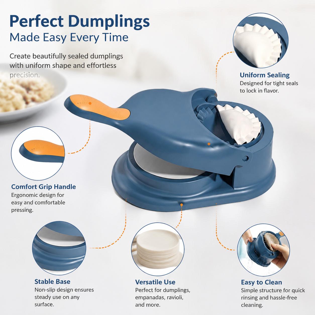 Handheld Manual Dumpling Maker Tool for Homemade Wonton, Jiaozi, Gyoza, and Egg Dumplings – Food-Grade Stainless Steel with Non-Stick Coating, Compact Design for Easy Storage and Cleaning
