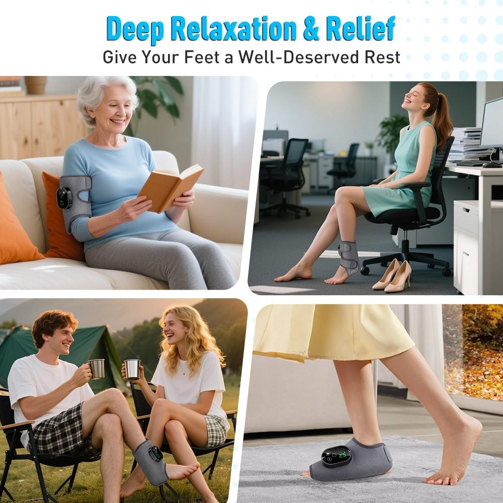 Wireless Ankle Foot Massager, 6 Temperature Settings, 3 Vibration Modes, Adjustable Timer, 3000mah Battery, 3-IN-1 Used for Foot, Ankle, Elbow, Fits Left/Right Feet
