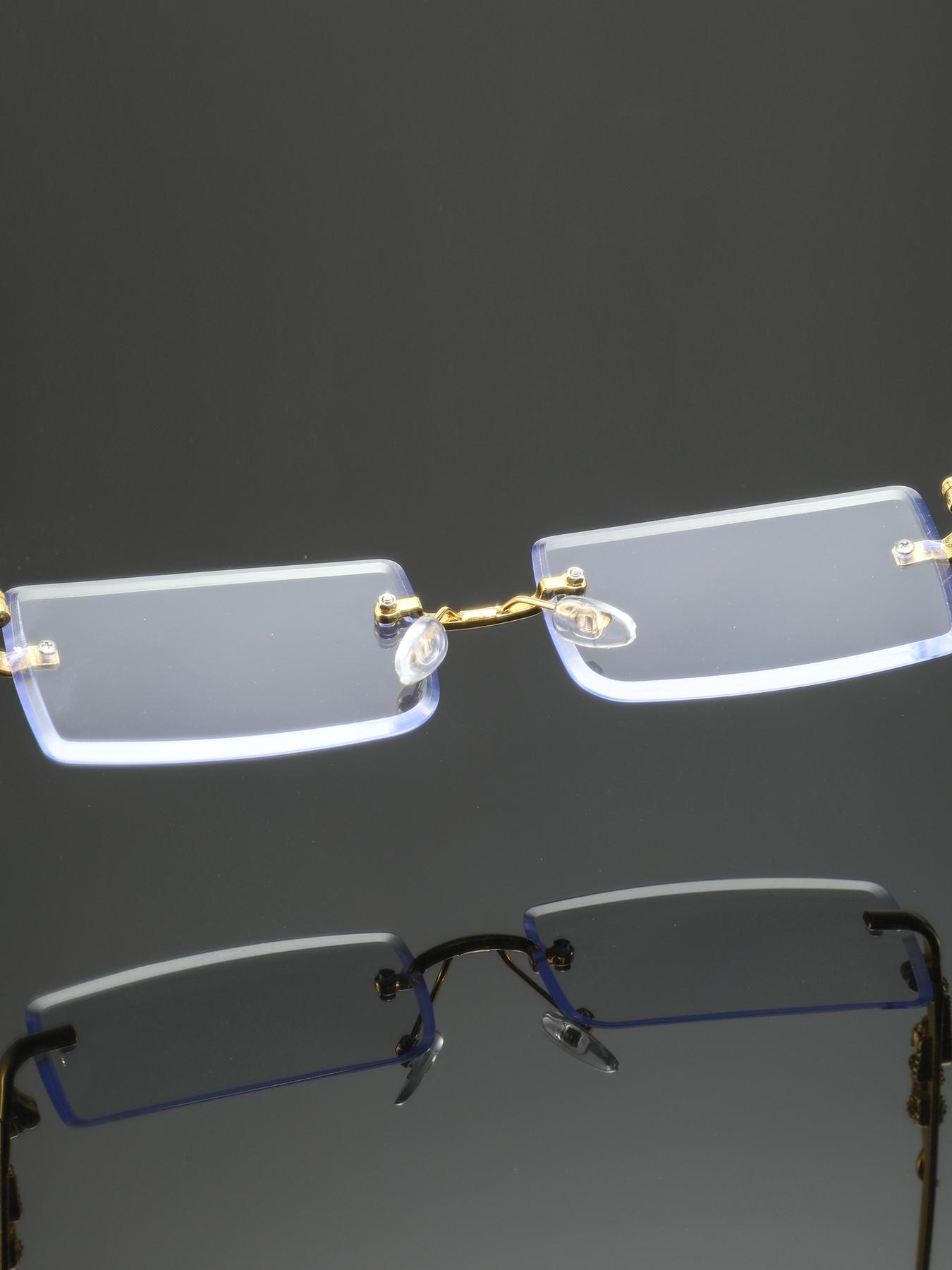 Men's Rimless Square Metal Glasses, Elegant Retro Design, High-End Lightweight Luxury Eyewear, Casual Fashion Accessory for Everyday Use