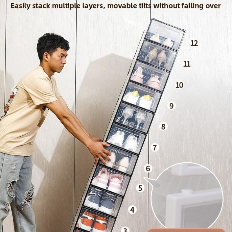 12-Piece Transparent Square Shoe Storage Box Set, Stackable & Boot Organizer, Doorway Shoe Rack Cabinet, Display Case