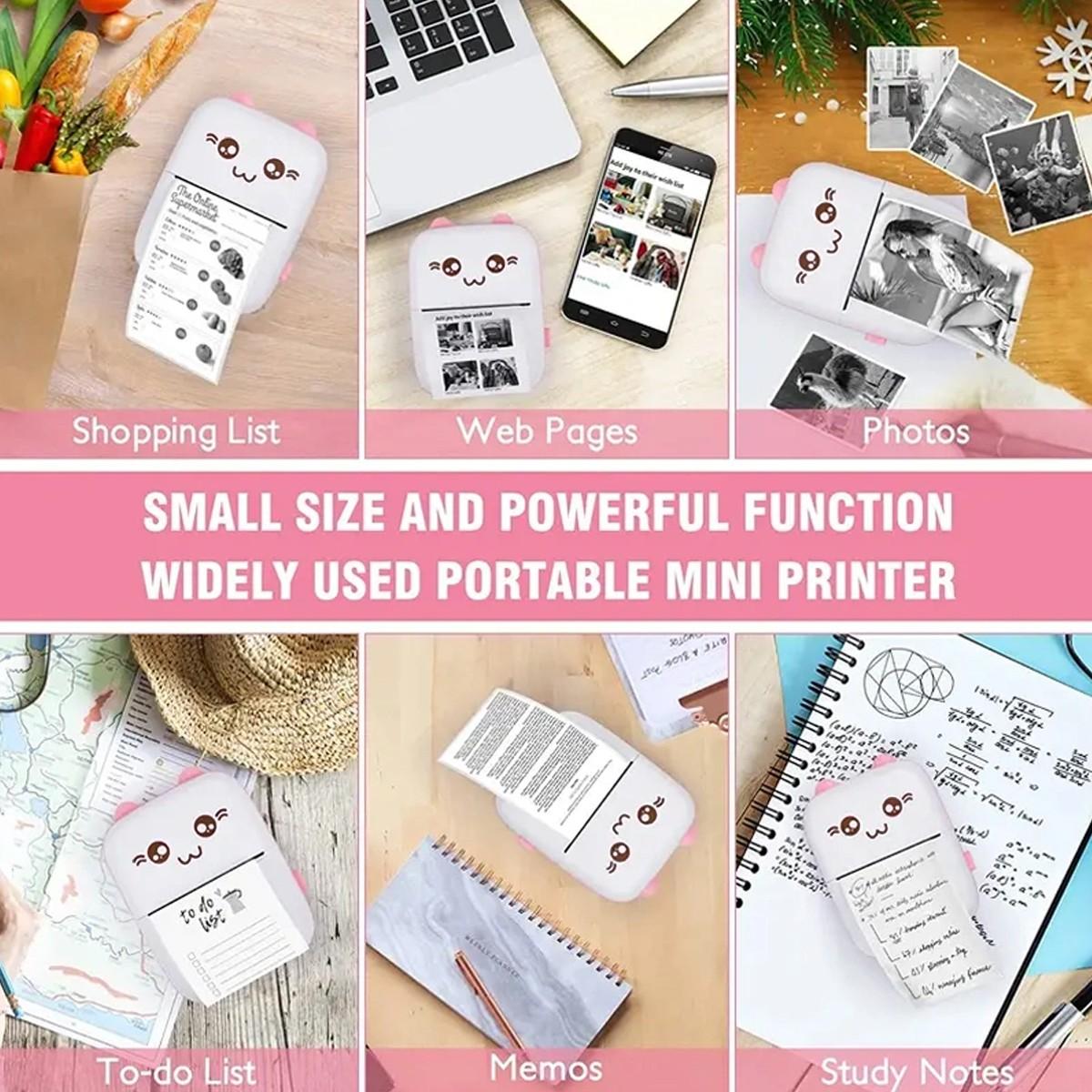 Wireless Mini Printer, Thermal Inkless Sticker Maker, Includes 6 Rolls of Paper, Ideal for Notes, Photos, Lists, School, Office, Home DIY Gifts