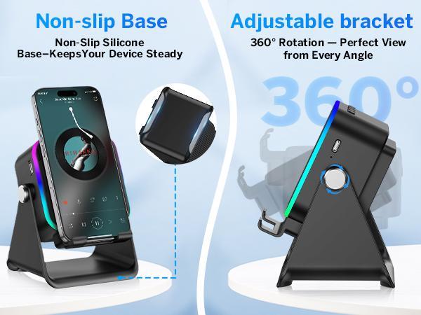 Wireless Induction Speaker With Colorful Ambient Light 360 Adjustable Phone Holder for iPhone Android Samsung Phone Speakers Wireless Induction Speaker With Colorful Ambient Light 360 Adjustable Phone Holder for iPhone Android Samsung Phone Speakers