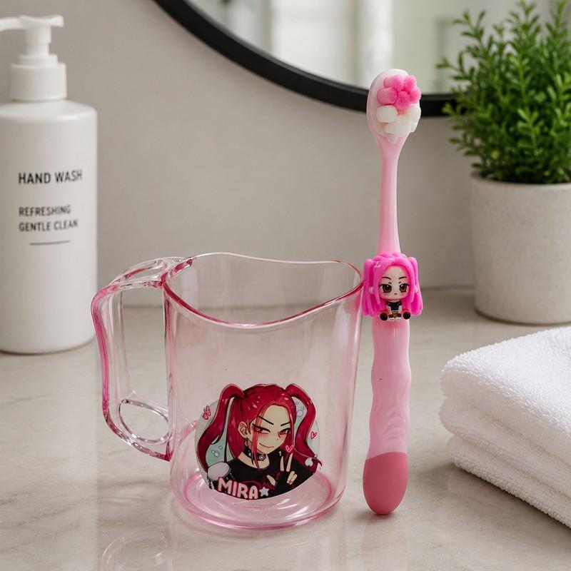 Cute Cartoon Character Toothbrush Cup Set, Acrylic Plastic Bathroom Water Cup, Soft Bristle Toothbrush, Fun Fashion Gift for Kids, Bathroom Accessory