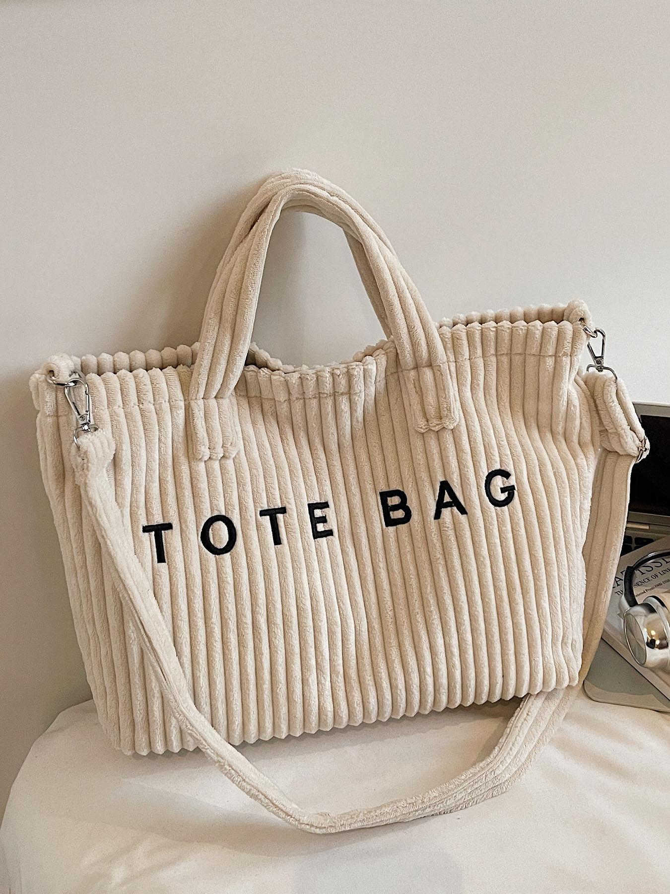 Retro leisure simple single shoulder tote bag, three-dimensional stripe texture letter design, hand-held oblique cross two uses, fashion practical versatile suitable for daily commuting, shopping dating, etc., Casual Tote Bag