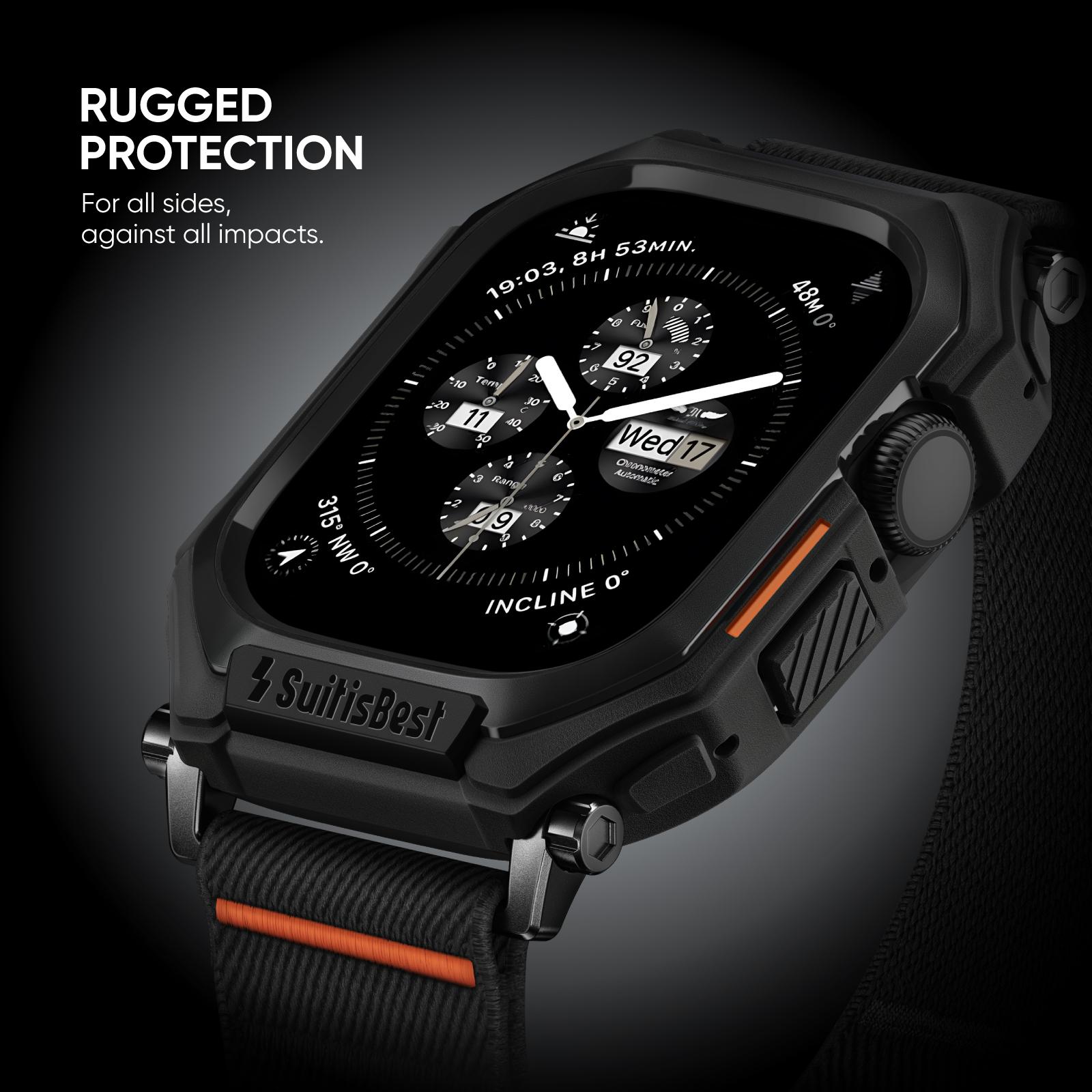 2-in-1 Case with Band for Apple Watch Ultra 49mm 46mm 45mm 44mm, Stretchy Nylon Solo Loop with Protective Cover TPU Bumper for iWatch Ultra Series 11 10 9 8 7 6 5 4 SE