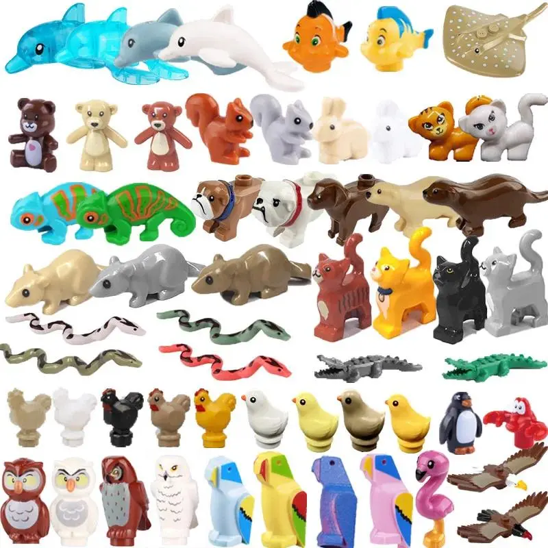 MOC Building Blocks Mini Brick Chicken Duck Goose Shark Parrot Dolphin Pig Crocodile Dog Zoo Farm Set Accessories Boy Toy Gift