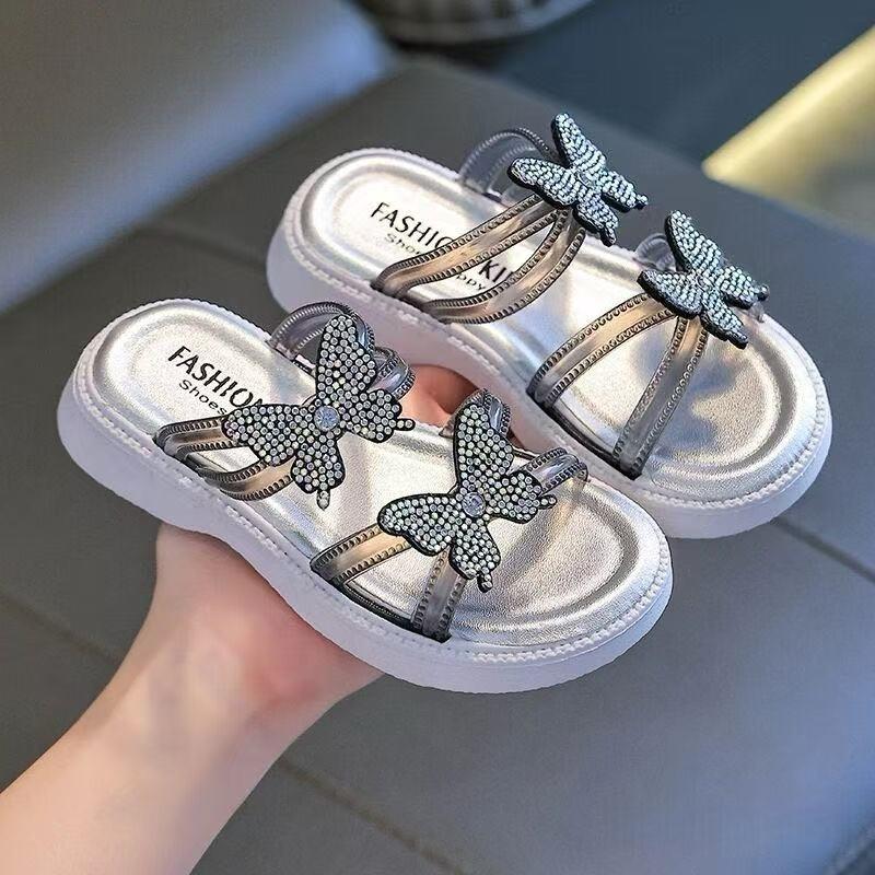 Girls Sandals Summer Open Toe Korean Princess Style Beach Slides Cute Versatile Student Footwear