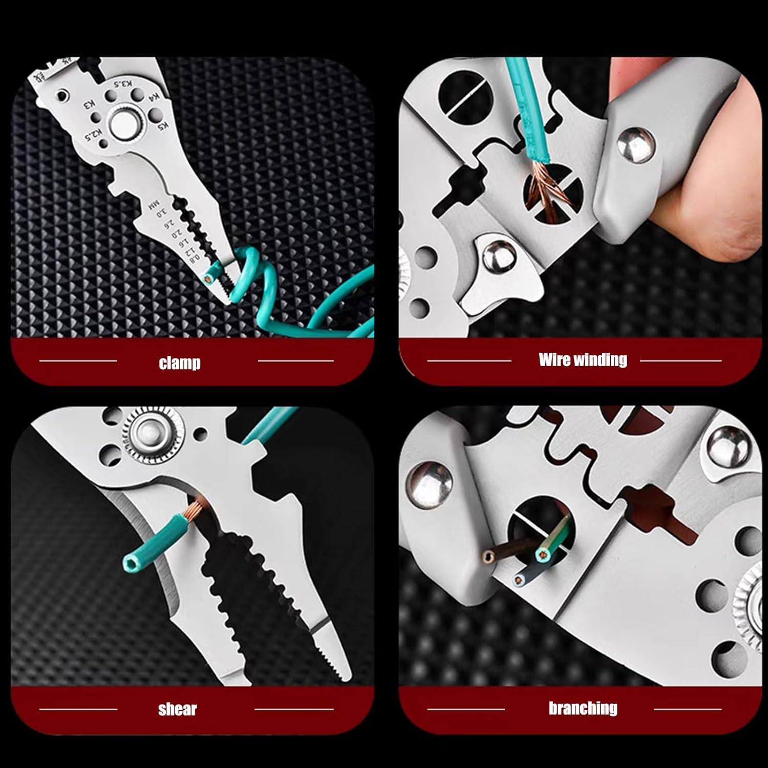 9 in 1 Wire Stripper Multi function Electrical Tool Crimping Cutter Comfortable Grip Professional Electrician Hand Tool Home DIY Maintenance Repair Kit