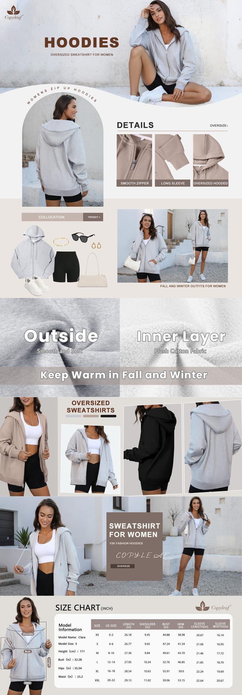 FireSwan Oversized Zip Up Hoodies for Women Long Sleeve Sweatshirts Y2K Casual Track Jackets with Pockets