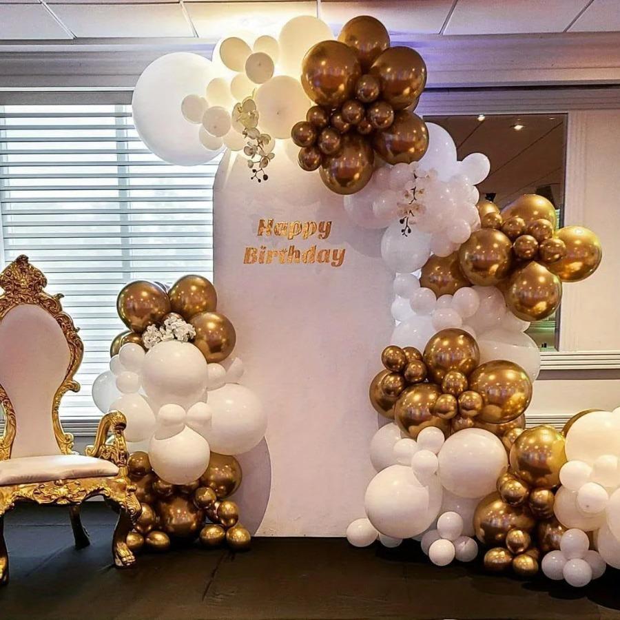 156pcs White and Gold Birthday Balloon Wreath Arch Set Birthday Party Wedding Dress Celebration Anniversary Eid Decoration