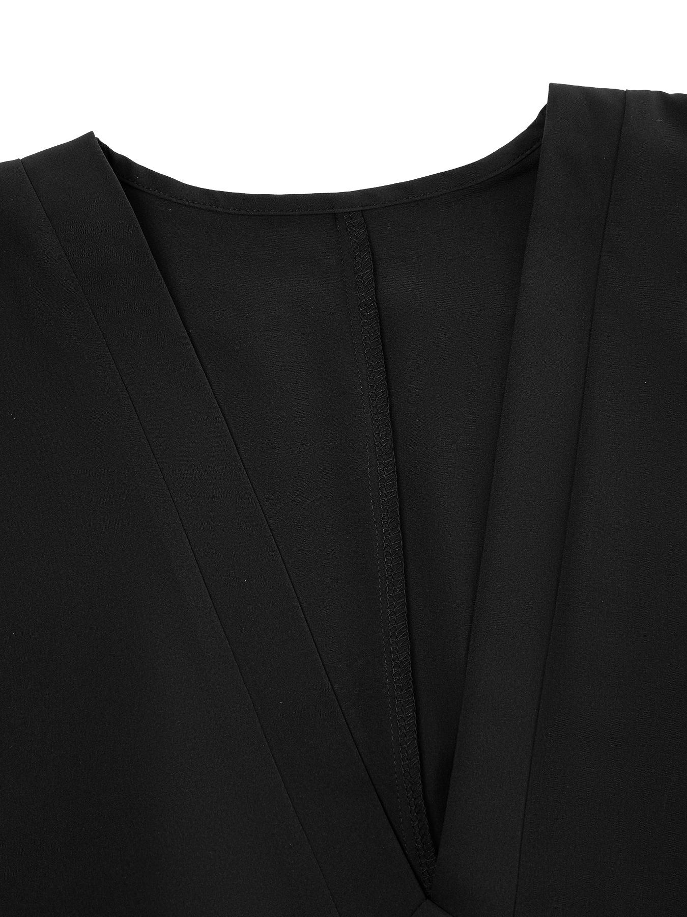 Women's Elegant Fall Casual Loose-Fit Dress, Deep V-Neck Long Sleeve High-Waisted Split Hem, Plus Size Woven Fabric Womenswear