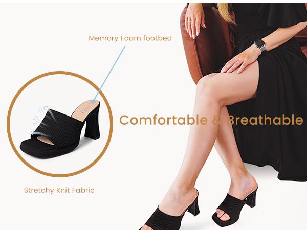 MUSSHOE Chunky Heel Platform Sandals Square Toe Slip On Design