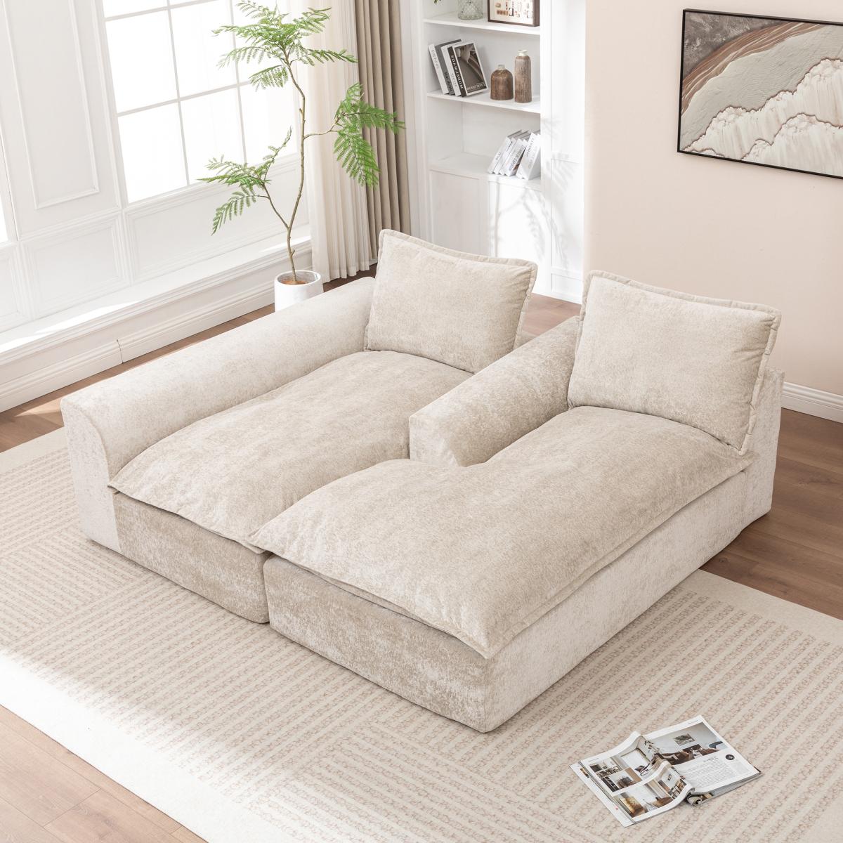 Aobtkel®103 " L Shaped Modular Couch, Cloud Boneless Couch with Deep Seats & High Back , Upholstered Fabric Sofa, No Assembly Required(Beige)#Summervibes