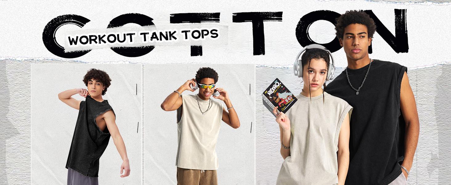 Yimoon Men Cotton Workout Tank Tops Unisex Sleeveless Acid Wash Tshirts Cut Off Muscle Shirts Loose Fit Running Gym Tees Athletic Style Activewear Athletic Fashion Activewear Menswear Socks